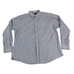 Nautica Men's Button Down Shirt XXL Blue Black White Striped 100% Cotton